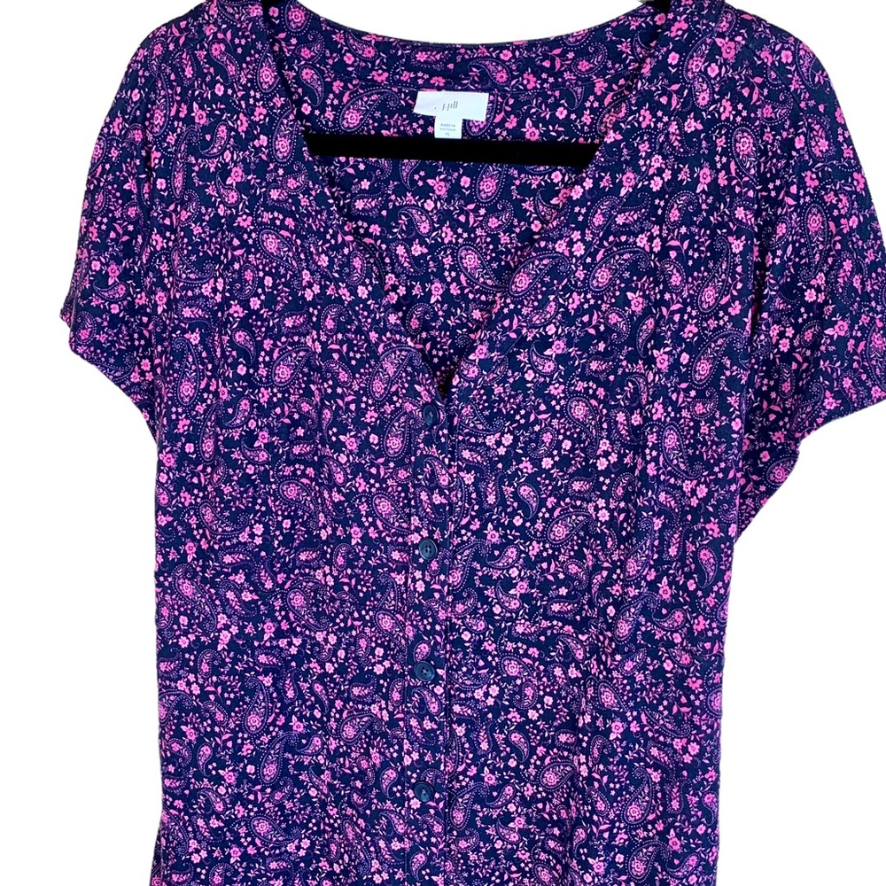 J. Jill Versatile V-Neck Dress A-Line Button Front Paisley Pink Midi Tie - Picture 9 of 16